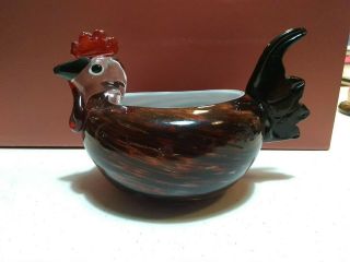 33 Vintage Murano Brown Rooster Planter Candy Dish 3