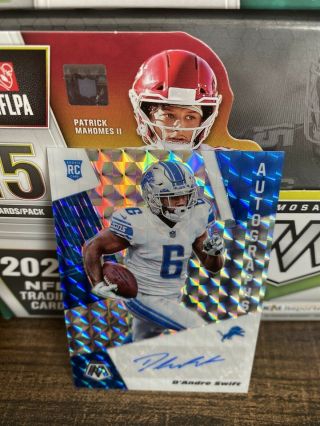 2020 Mosaic Football D’andre Swift Lions Mosaic Silver Rookie Auto Prizm