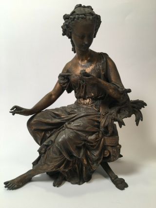 Antique Cast Metal,  Spelter Statue Clock Topper Seated Woman 11.  5 " Great Detail