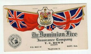 Vintage Advertising Blotter Flags.  Bulldog Dominion Fire Insurance Bury Quebec