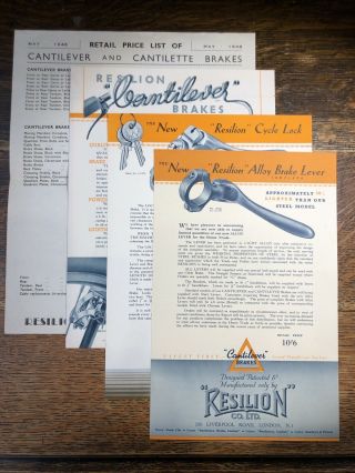 1948 Resilion Brochures & Price List - Cantilever And Cantilette Brakes Cycle