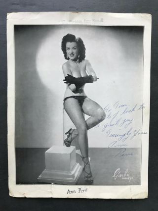 Vintage 1940s 8x10 Photo Signed Burlesque Dancer Ann Perri Garbo Chicago