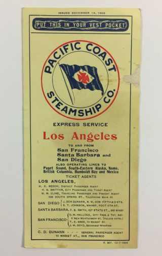 Pacific Coast Steamship Co Los Angeles Express Service Brochure With Rates 1903