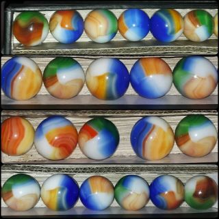 Htf Akro Agate Tri - Color Agates Set Of 10 Marbles Vintage 3/4 ",  -