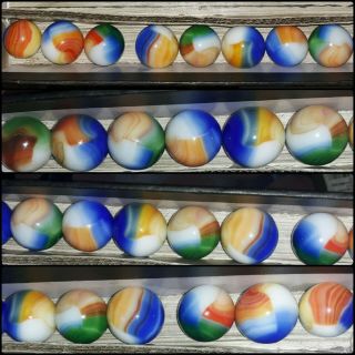 Htf Akro Agate Tri - Color Agates set of 10 Marbles vintage 3/4 