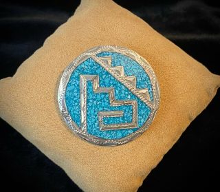 Vintage 925 Sterling Silver Southwestern Aztec/mayan Design Brooch Pin Pendant