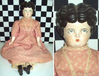 15 " Vintage Black Haired China Doll With Cloth Body No Maker Marks No Damage