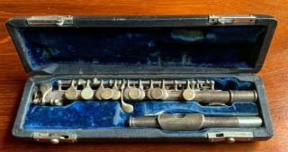 Antique Artley Elkhart Silver Plated Piccolo Flute With Case