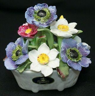 Vintage Aynsley Hand Painted Bone China Flower Basket England 3 1/2 " Blue White