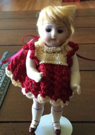 5 1/2 " Antique All Bisque Doll 342 Blond Hair Jointed Body