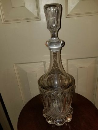 Antique Eapg Flint Glass Tulip With Sawtooth Decanter With Matching Stopper