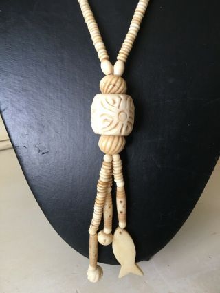 Vintage Carved Bovine Bone Necklace