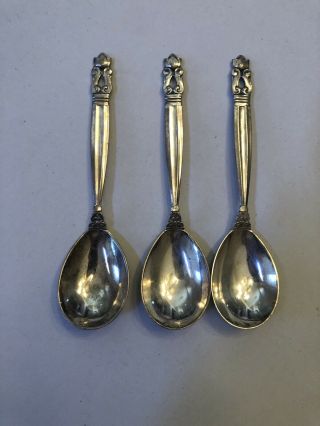 3 Georg Jensen Acorn Solid Sterling Silver Spoons 3.  55 Oz Mono Reverse Denmark 2