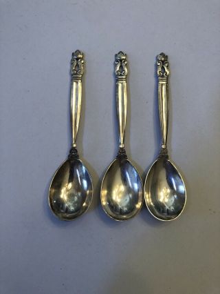 3 Georg Jensen Acorn Solid Sterling Silver Spoons 3.  55 Oz Mono Reverse Denmark 3