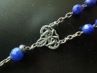 J1675 Antique Art Nouveau Rosary Silver Lapis Lazuli Cristal Beads See Des
