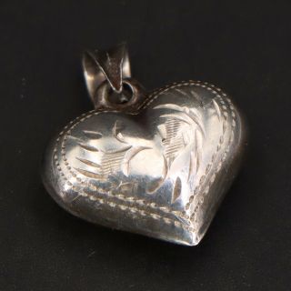 Vtg Sterling Silver - Etched Filigree Puffy Heart Love Pendant - 2g