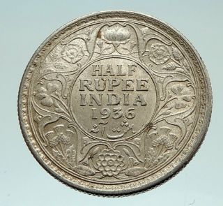 1936 India Uk King George V Silver Antique 1/2 Rupee Indian Coin I76898