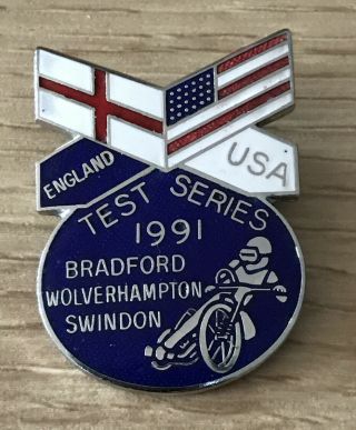 Vintage 1991 Speedway England V Usa Test Series Enamel Pin Badge.