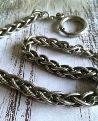 Antique Edwardian Large Solid Silver Pocket Fob Watch Chain