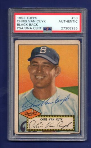 1952 Topps 53 Chris Van Cuyk Psa/dna Signed Autograph Brooklyn Dodgers Vintage