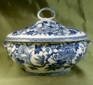 Antique C1820 Wedgwood Pearlware Blue White Floral Tureen Georgian Pottery
