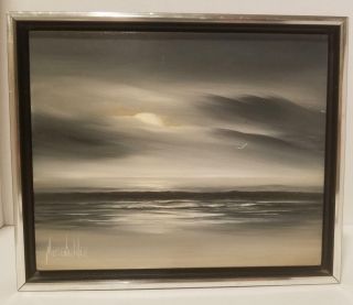 Mark Meisenholder Oil Painting " Moon And Sea " Listed California Artist