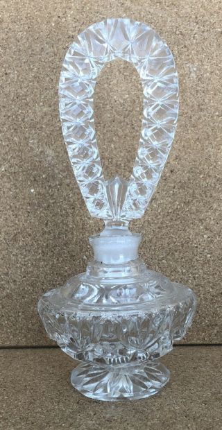 Vintage Clear Cut/pressed Glass Perfume Bottle With Art Deco Stopper 7 - 1/4”