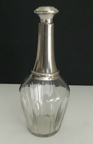 French Antique Sterling Silver Collar & Crystal Decanter/bottle