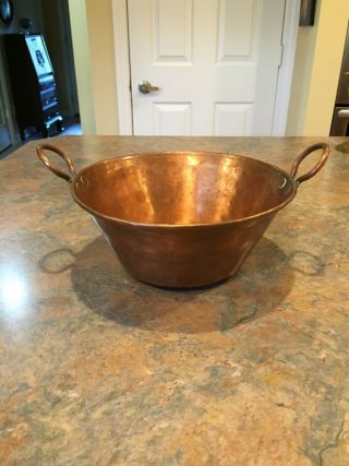 Antique Hammered Copper 10 " Bowl With 2 Handles -