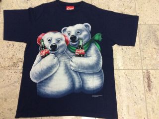 Vintage 1994 Coca Cola Polar Bears Navy Blue T - Shirt