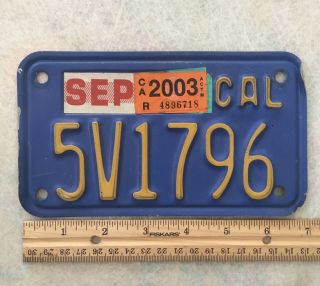 California Vintage Motorcycle Blue/yellow License Plate 5v1796 Sep 2003 Stickers