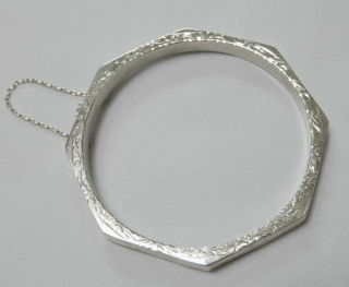 Vintage Art Deco Sterling Silver Octagonal Chased Bangle Bracelet
