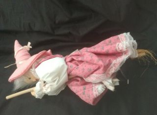 Vintage Pink Kitchen Witch Doll Halloween Hanging Witch
