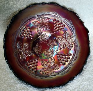 A Scarce Red Antique Fenton Grape And Cable Pattern Carnival Glass Bowl