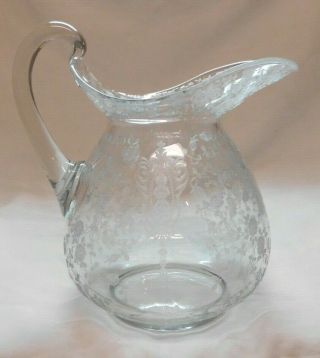 Elegant Antique Glass/crystal Pitcher - Etched Flowers - Cambridge Rose Point