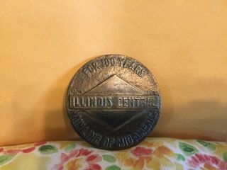 Old Bronze Illinois Central Railroad Rr 100 Year Medal 3 "
