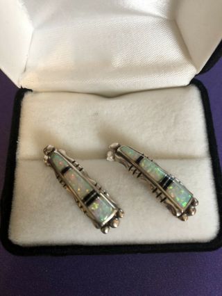 Vintage Sterling Silver Signed Gh Black And White Long Earrings