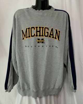 Vintage 90’s University Of Michigan Wolverines Sweatshirt Spellout Gray Xl
