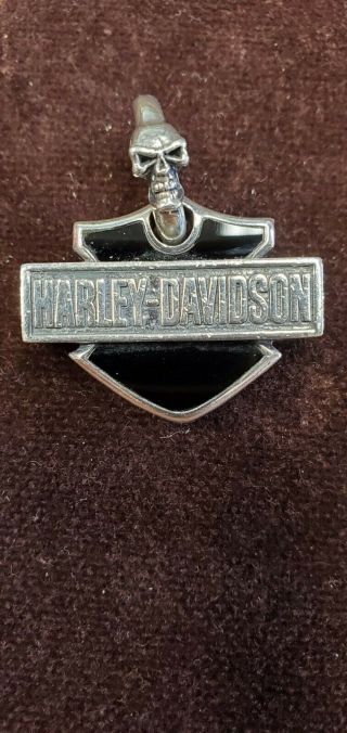 Harley - Davidson 925 Silver Large Bar & Shield Necklace Pendant Jewelry