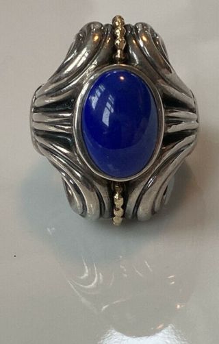 Lagos Caviar Lapis,  Sterling Silver & Gold Accents Ring Sz 6 Vintage Large
