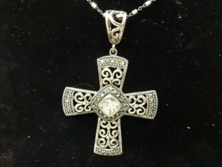 Vintage Stirling Silver Cross Necklace 17 1/2 "