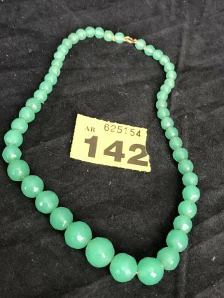 Vintage Large Art Deco Jade Green Glass Necklace Jewellery Y142