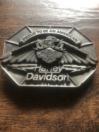 Harley Davidson Belt Buckle 1990 Vintage Proud To Be An American Made In Usa