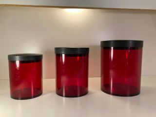 Set Of 3 Red Kartell Designs Vintage Mid Century Plastic Canisters