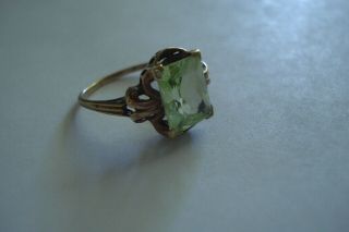 Antique Vintage 10k Rose Gold Emerald Cut Peridot Ring Sz 8.  5 / 3.  0 Grams