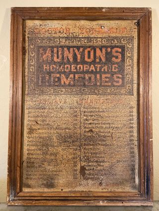 Munyon’s Homeopathic Remedies Pre1906 " Cure " Framed Cabinet Door 16x22 Lays Flat