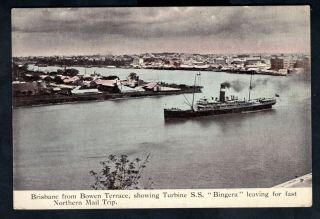 Australia - 1910s/1920s Vintage Postcard Brisban Harbour Mail Ship Ss Bingera