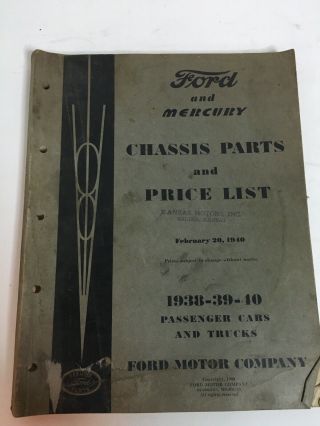 Vintage 1938 - 39 - 40 Ford Mercury Chassis Parts & Price List,  Cars & Trucks
