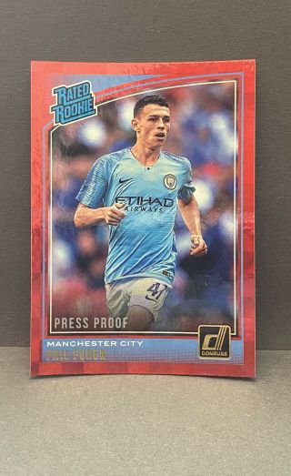 2018 - 19 Donruss Soccer Phil Foden Red Press Proof Rc Manchester City 179