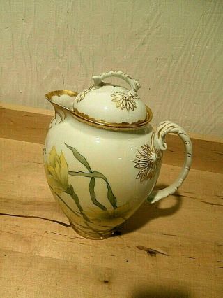 Antique Jean Pouyat Limoges Teapot Embossed Gold Details Yellow Flowers Wow